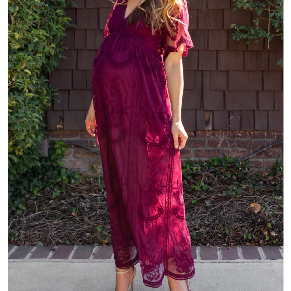 COPY - COPY - Pink Blush Maternity lace mesh maternity maxi dress